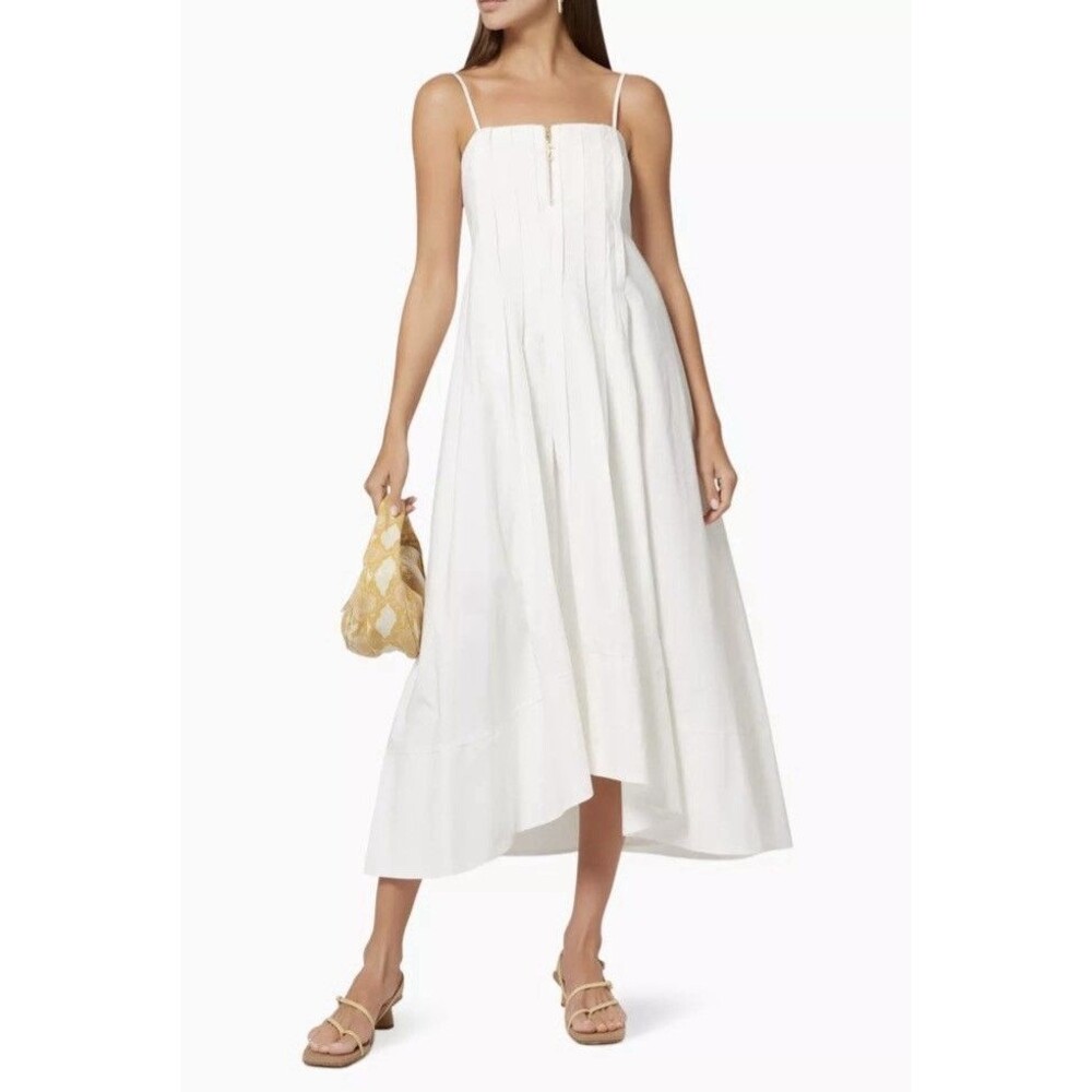 Alemais Selene White Organic Cotton Midi Dress Size 6 - Picture 2 of 12